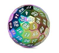 DNDND Rainbow D100 Metal Dice 50mm Single 100 Sided Polyhedral Dice with Metal Case and Velvet Pouch for Table Game(Rainbow with WhiteNumber)