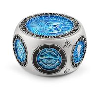 DNDND Unique Hexagonal Spinner Metal Dice, 8-in-1 DND Dice with Dual D20 Monster Themed Dice Set for DND Dungeons and Dragons, Dungeon Masters with Collectible Gift Tin (Silver with Blue)