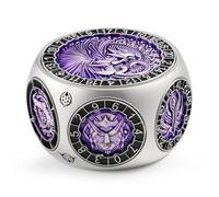 DNDND Unique Spinner D&D Dice, 8-in-1 Hexagonal Metal DND Dice with Dual D20 Monster Themed Dice Set for DND Dungeons and Dragons, Dungeon Masters with Collectible Gift Tin (Silver with Purple)