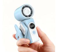 Dnenellr Mini Handheld Fan with Clip, Portable Turbo Fan (Mist Blue) | Rotatable head, 4 speeds, 13500RPM turbo wind, Digital Display, USB rechargeable 2400mAh, pocket, travel, makeup, outdoor use