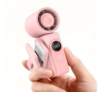 Dnenellr Portable Handheld Fan, Mini Personal Fan with Rotatable Head and Clip, LED Digital Display, 4 Speeds 13500RPM Turbo Wind, Small USB Desk Pocket 2400mAh for Travel Makeup Outdoor (Soft Pink)