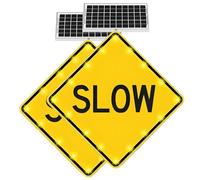 DNEPEI 24"/30" Slow Down Sign with Flashing LED Lights, Solar Powered & Reflective Aluminum Traffic Warning Sign, Includes Installation Accessories for Easy Setup 2pack-24in