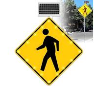 DNEPEI Solar Flashing Pedestrian Crossing Sign with High Brightness White LEDs, 24"/30" Engineer Grade Reflective Aluminum Sign, Waterproof for Street Safety 30IN-1