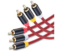 DnGeky Audio Video RCA Cable 3 m,3RCA Male to 3RCA Male 24K Gold Plated Composite AV Cable Compatible with Set-Top Box,Speaker,Amplifier,DVD Player and more(10Ft/3 m)
