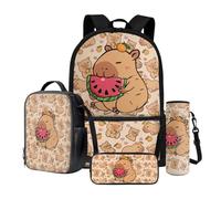 Dngkaoje 4 in 1 animals capybara backpack set for girls age 6-8,cute capybara print school bag with Insulated Lunchbox Pencil Case Water Bottle Holder kids Bookbags Lightweight Elementary Rucksack