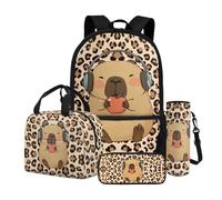 Dngkaoje 4 in 1 Children School Backpack Set Cute Capybara Print Book Bag for Teens Girls Boys Animals Capybara Backpack with Lunch Box Pencil Holder Water Bottle Carrier Big Capacity Casual Daypack
