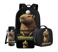 Dngkaoje Animal Capybara Backpack for School Boys Girls Bookbag 4 in 1 Funny Capybara Schoolbags Set with Lunch Box Pencil Case Water Bottle Cover for Elementary Middle Student Book Bag