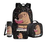 Dngkaoje Animal Capybara Backpack for Teens Girls Boys 8-12 Years Old Cute Capybara Kids Schoolbags Set with Lunchbox Pencil Case 4 in 1 Children Bookbag Large Capacity Rucksack with Side Pocket