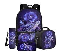 DNGKAOJE Animal Turtle Backpack for School Girls 10-14 Starry Night Turtle Schoolbag with Lunch Box Pencil Case Water Bottle Cover 4 in 1 Animals Print Backpack for Girls Primary Middle School Bookbag