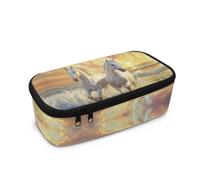 Dngkaoje Animals Horse Pencil Case for School Girls Boys 8-12 Years Old,White Horse Print Pencil Pouch with Zipper Large Capacity Pen Bag with Pen Slots for Elementary Middle School