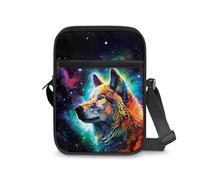 Dngkaoje Animals Wolf Crossbody Bag for Men Women Messenger Tote Bag Starry Night Wolf Sling Shoulder Purse for School Boys Girls Small Mini Wallet Zipper Lightweight Shoulder Bag with Front Pocket