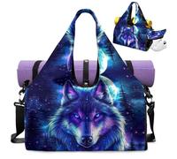 Dngkaoje Animals Wolf Yoga Gym Bags for Women with Shoes Compartment Yoga Bags and Carriers Fits All Your Stuff Starry Night Wolf Gym Bag with Mat Holder Yogas Accessories for Women