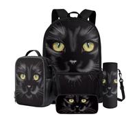 Dngkaoje Black Cat Backpack Set Cat School Backpack for Kid Girls Boy Ages 12-14,Animal SchoolBag Lunch Bag 4Pcs Set Middle School Lightweight Daypack with Front Pockets