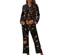 Dngkaoje Black Cat Pajamas Cute Halloween Pjs for Women Black Cat Halloween Pajamas Women Plus Size Long Sleeve Sleepwear Juego De Dormir Para Mujer Comfy Lounge Set House Coat 3XL