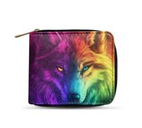 Dngkaoje Colorful Wolf Wallet for Men with Zipper Coin Pouch Small Wallets for Men PU Leather Clutch,Animals Wolf Zipper Purse Coin Pouch Casual Shopping Coin Purse for Kids Boys