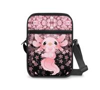 Dngkaoje Cute Axolotl Crossbody Purse for Women Girls Cute Small Messenger Bag Kawai Axolotl Print Crossbody Handbag Womens Sling Shoulder Tote Bags Pink Cherry Blossom Wallet Zipper Pouch