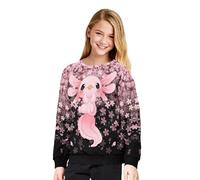 Dngkaoje Cute Axolotl Hoodies Girls Sweatshirt Crewneck Long Sleeve Sweatshirt Fall Winter Pullover Tops Pink Axolotl Print Pullover Hoody for Kids Girls Winter Warm Outerwear M