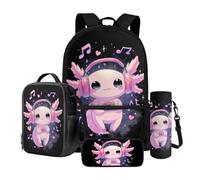 Dngkaoje Cute Axolotl School Bag for Kids Girls Backpack Set Kawaii Axolotl Backpack with Lunch Box Pencil Holder Water Bottle Carrier Children Back to School Bag Travel Rucksack Large Bagpack