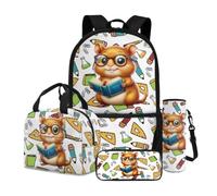 Dngkaoje Cute Capybara Backpack Set for School Boys Girls Animal Capybara Schoolbag with Lunch Box Pen Holder Water Bottle 4 Piece Large Capacity Bookbag Set Casual Daypack for Elementary Primary