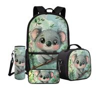 Dngkaoje Cute Koalas School Backpack Set for Little Boys Girls,4 in 1 Animals Koalas Backpack Set with Insulated Lunchbags Pencil Box Water Bottle Holder for Primary Middle School Bookbags