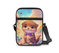 Dngkaoje Cute Otter Crossbody Purse for Little Girls Animals Otter Print Crossbody Bags for Women Girls School Satchel Sling Shoulder Handbags Lightweight Messenger Pouch for Women Travel Wallet,Black