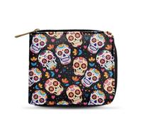 Dngkaoje Day of The Dead Wallets Funny Skulls Print Ladies Purse Pu Leather Zipper Wallet for Men Women Coin Card Cell Phone Holder Clutch Travel Purse Funny Mini Wallet Casual Money Organzier