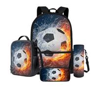 Dngkaoje Flame Football School Backpack Kids Boys Backpack with Lunch Bag 8-10 Years Old,4 in 1 Soccer SchoolBag with Pencil Case Water Bottle Cover Large Capacity Primary Middle School Bookbag