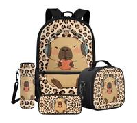 Dngkaoje Funny Capybara Backpack for School Girls Bookbag 4 in 1 Animal Capybara Schoolbags Set with Lunch Box Pencil Case Water Bottle Cover for Elementary Middle Student Book Bag Large Rucksack