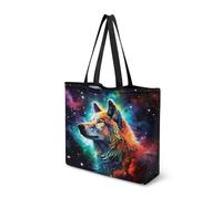 Dngkaoje Gaxlxy Wolf Canvas Tote Bag for Women Travel Shoulder Handbags Women Animals Wolf Print Reusable Grocery Tote Bags Foldable Shopping Bag for Travel Lightweight Grocery Bag Carrier