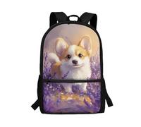 Dngkaoje Kids Backpack for School Animal Dog Backpack for School Girls Age 8-10,Large Capacity Kawaii Corgi Print Bookbag with Front Pockets 17 Inch Rucksack Laptop Totebag