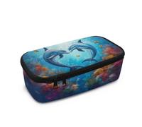 Dngkaoje Oceans Dolphins Pencil Case for School Kids Animals Dolphins Pen Holder for Girls Zipper Pencil Bag Stationery Organzier Storage Pouch with Compartment Children Back to School Gifts