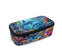 Dngkaoje Oceans Dolphins Pencil Case for School Kids Animals Dolphins Pen Holder for Girls Zipper Pencil Bag Stationery Organzier Storage Pouch with Compartment for Elementary Middle School