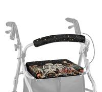 Dngkaoje Skull Skeleton Rollator Walker Seat and Backrest Covers Accessories Decor Roll Bar Cover Skeleton Flowers Walker Seat Attachment for Folding Skull Print Drive Seat Cushions for Seniors