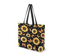 Dngkaoje Sunflower Canvas Tote Bags for Womens Sling Bags Butterfly Print Shoulder Handbag with Inner Pocket Grocery Bags Reusable Shopping Bags Grocery Bag Carrier Large Dirty Clothes Bag