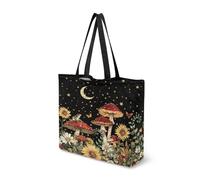 Dngkaoje Womern Canvas Tote Bags Mushroom Print Shoulder Handbag with Zipper Sunflower Shoulder Handbag for Teens Girls Travel Tote Bags for Women Foldable Reusable Grocery Bags Large