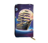 DngSer Cosmic Voyage Print Leather Long Clutch Wallet – Fashionable Women's Personalized Wallet with Card Holder, Coin Pocket