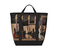 DngSer Guitar Bass Music Musical Instruments Large Capacity Insulated Tote Bag - Adjustable Shoulder Strap, Perfect for Work, Picnic, Travel, Bento Storage