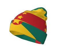 DngSer Knitted Hat â€“ Winter Beanie with Flag of Grenada Print, Warm Skull Cap, Perfect for Cold Weather and Outdoor Black, Black, One size
