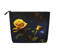 DngSer Yellow Roses Starry Night Fake Hemp Makeup Bag - Multi-functional Travel Toiletry Bag - Makeup Accessories, Daily Storage â€“ On-the-go!, Black, One Size