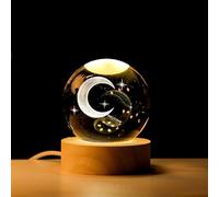 DNIEBW 3D Saturn Crystal Ball Night Light for Kids Glass Ball Night Lamp with Wooden Base Fantasy Decoration Crsytal Ball Saturn LED Galaxy Planet Nightlight Bedroom Decor (Moon and Meteors, 6cm)