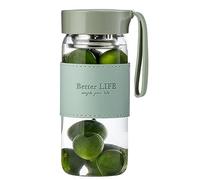 DNIENKGE Glass Tea Bottle 16 oz Drinking Bottle with Non-Slip Holster, and Stainless Tea Infuser,Leak Proof Lid,Portable Glass Water Bottle for School, Office, Car & Home,as a gift, etc (Green)
