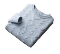 Dninmim Men's Cashmere Sweater Crew Neck Twisted Pullover Sweater Thick Loose Business Knit Base Jumper Blue XL