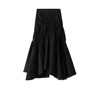 Dninmim Women's Solid Color Pleated Asymmetric A-Line Skirt Summer Casual High Waist Mid-Length Long Skirt Black