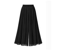 Dninmim Women's Yoga Pants, Summer Ankle Chiffon Pleated Culottes Casual High Waist Loose Wide Leg Pants Black XL 55-60kg
