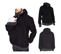 DNJKH Kangaroo Hooded Sweatshirt for dad and Baby Multi-Function Mens Kangaroo Sweater Coat Baby Carrier Hoodie Jacket Black