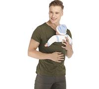 DNJKH Kangaroo Shirt for Dad and Baby, Men's Stretchy Casual Big Pocket T-Shirt Short-Sleeved for Carry a Baby Army Green