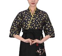 DNJKH Mens Women Sushi Japanese Kitchen Uniform Breathable Chef Jacket Izakaya Chef Waiter Workwear Coat
