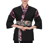 DNJKH Mens Women Sushi Japanese Kitchen Uniform Breathable Chef Jacket Izakaya Chef Waiter Workwear Coat