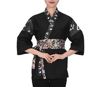 DNJKH Mens Women Sushi Japanese Kitchen Uniform Breathable Chef Jacket Izakaya Chef Waiter Workwear Coat