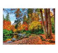 dnldliq 10x8ft Autumn Natural Scenery Backdrop Grass Jungle Photography Background Lake Pine Tree Maple Leaf Photo Studio Props